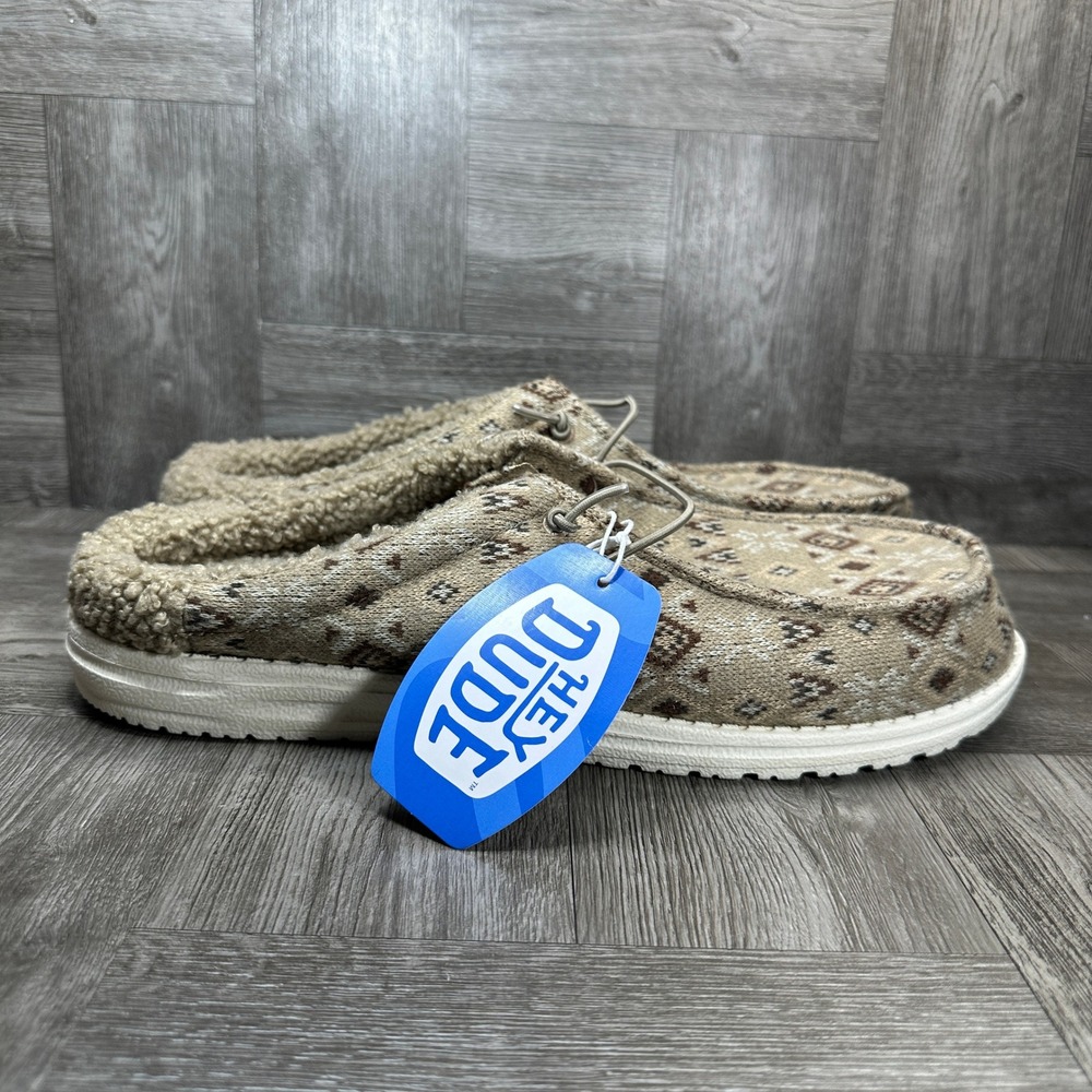 Hey Dude Wally Slip Sweater Mens 14 Timber Multi Geometric Knit Loafers NEW